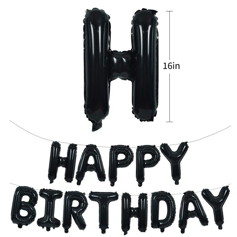 TONIFUL Black Happy Birthday Balloons Banner 16 Inch Mylar Foil Letters Birthday Sign Banner Bunting Reusable for 30th 40th 50th 60th Adults and Halloween Supplies - Image 2